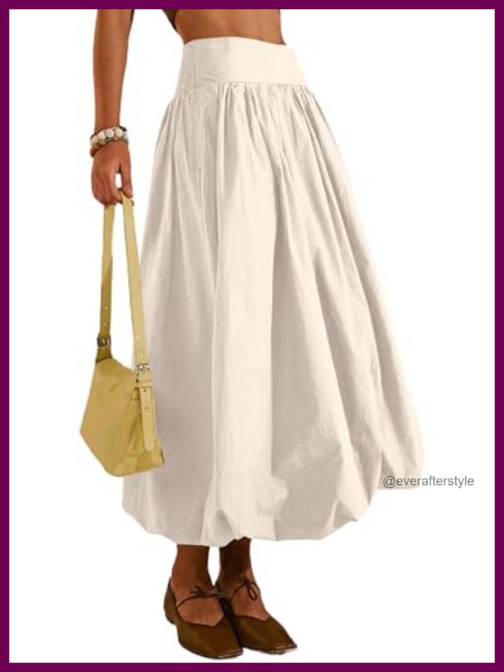 Bubble Hem Pleated Ruffle A-Line Maxi Skirt Pockets Flowy